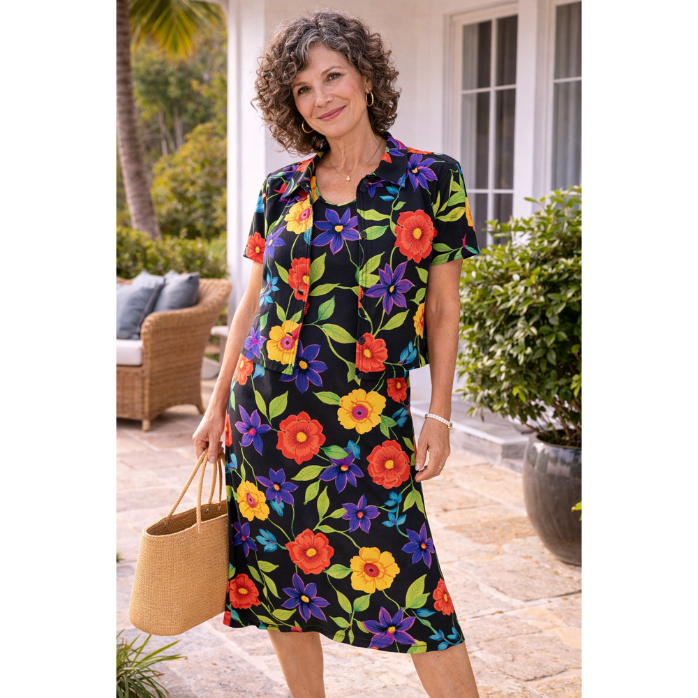 Positive Attitude Womens Multicolor Floral 2 Piece Dress with Blazer Size 14P